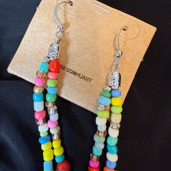NWT Multicolor Mother of Pearl See Bead Tassel Statement Necklace and Earrings - Picture 8 of 10